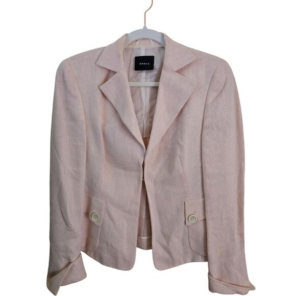 Akris 100% Linen Blush 2 Hook Notched Collar Blazer Size 8 - Picture 1 of 5